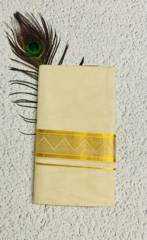 Kerala Kasavu Mundu with Golden Zigzag Border – Traditional Design"