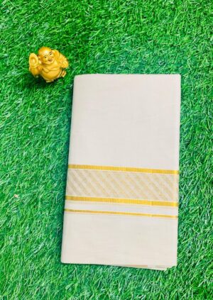 Men's Traditional Kerala Kasavu Dhoti with Gold Zari