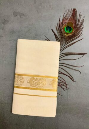 Traditional Kerala Green & Gold Peacock Dhoti