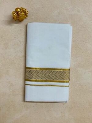 Men's Premium White Kasavu Vestis with Broad Gold Border
