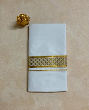 Classic White Gold Border Dhotis for Men