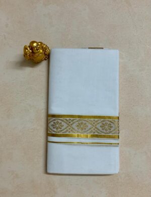 Men's Elegant Kerala Kasavu Dhoti with Floral Zari Border