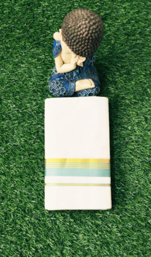 Men’s Kerala Mundu with Golden & Green Border – Single Dhoti
