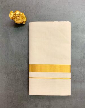 Men's Traditional Pure Cotton Kasavu Dhoti with Classic Gold Line Border