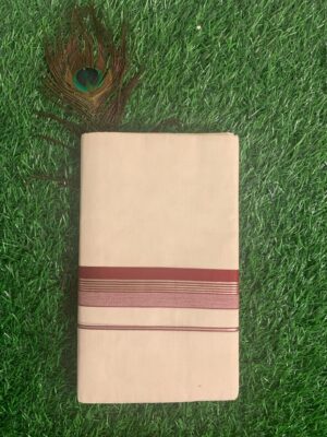 Men's Traditional Cream Dhoti with Maroon Kasavu Border