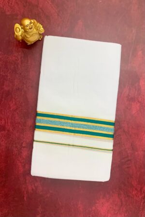 Kerala Mundu with Green and Yellow Stripes – Classic and Vibrant