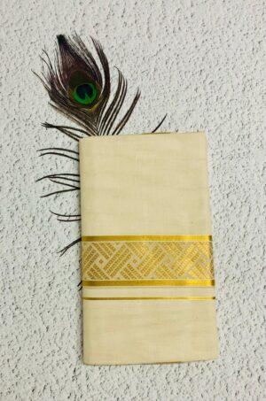 Kerala Kasavu Mundu with Golden Brocade – Traditional Elegance