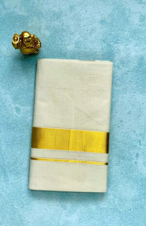 Men's Premium White Kasavu Dhoti with Bold Gold Stripes
