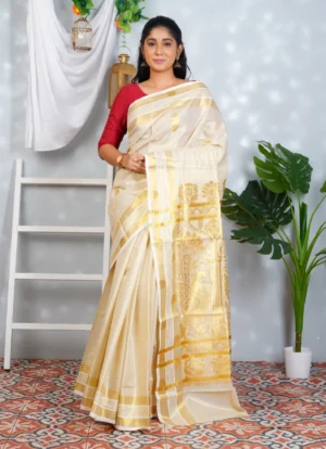 Suvarna Jacquard Cotton Tissue Kasavu Saree