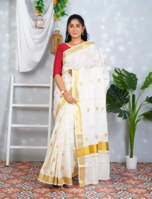 Suvarna Kattam Cotton Tissue Kasavu Saree with Butta