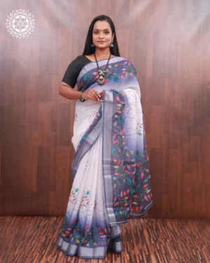Twilight Garden Linen Cotton Saree