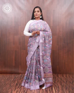 Lavender Weave Floral Cotton Saree