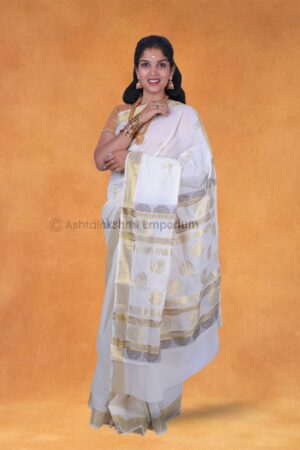 Pure Cotton Cream colour Jacquard design Saree