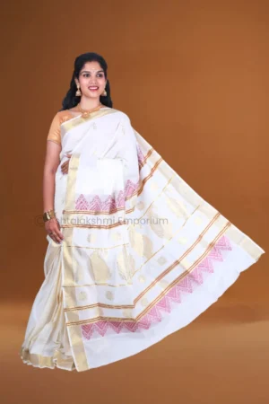 Cream colour with jacquard design Pure Cotton Saree