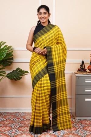 Linen Cotton Saree – Jhuri Check Design