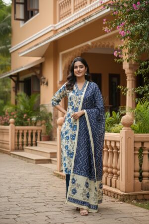 Azure Bloom Cotton Suit