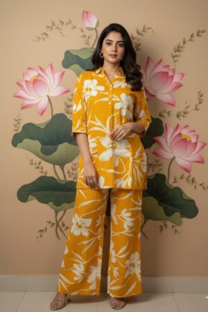 Marigold Bloom Floral Short Kurti Set (Top Only)