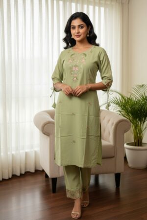 Pure Cotton Embroidered Kurta Set