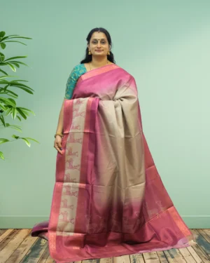 Elegant Skyline Butti Saree with Deer Motifs & Zari Border