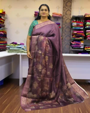 Purple Linen Cotton Saree with Elegant Golden Zari Border